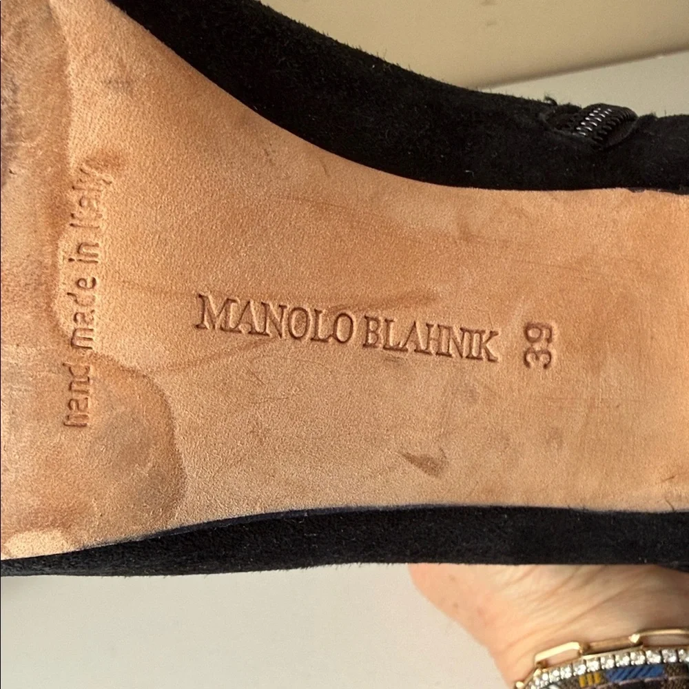 Manolo Blahnik Black Heeled Boots with Buckle - Picture 9 of 13